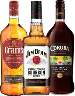Grants-Scotch-Whisky-Jim-Beam-Bourbon-or-Coruba-Original-or-Gold-Rum-1L on sale