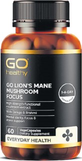 NEW+GO+Healthy+GO+Lion%26%23039%3Bs+Mane+Mushroom+Focus+60+VegeCapsules