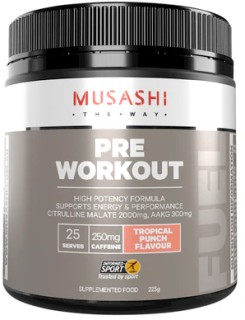 Musashi-Pre-Workout-Tropical-Punch-225g on sale