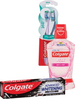 Colgate-Advanced-Whitening-120180200g-Sensitive-110g-Plax-Gentle-500ml-or-360-2-Pack on sale