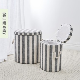 Solace+Storage+Box+Round+Grey+Stripe+Set+Of+2