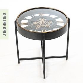 Design+Republique+Battery+Powered+Gear+Clock+Side+Table+-+Black