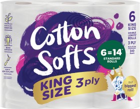 NEW+Cotton+Softs+Toilet+Tissue+King+Size+Double+Length+6+Pack