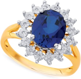 9ct+Created+Blue+Sapphire+and+Diamond+Ring