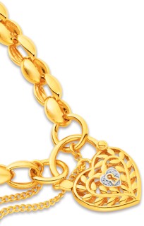 9ct+19cm+Oval+Belcher+Bracelet+with+Diamond+Filigree+Padlock