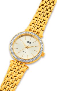 Elite+Gold+Tone+Stone+Set+Ladies+Watch