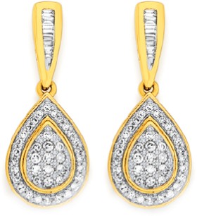 9ct%2C+Diamond+Cluster+Pear+Shape+Drop+Earrings