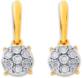 9ct+Two+Tone+Diamond+Cluster+Drop+Stud+Earrings