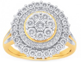 9ct+Two+Tone+Diamond+Large+Round+Cluster+Ring