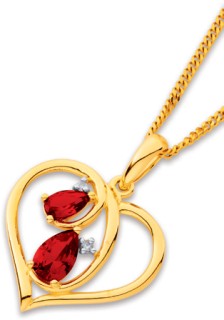 9ct-Created-Ruby-and-Diamond-Pretty-Heart-Pendant on sale