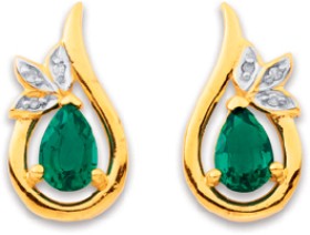 9ct+Created+Emerald+%26amp%3B+Diamond+Earrings