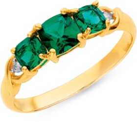 9ct+Created+Emerald+%26amp%3B+Diamond+Trilogy+Crossover+Ring