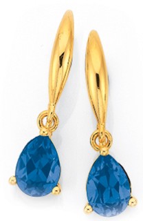 9ct+Created+Blue+Sapphire+Drop+Earrings