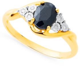 9ct+Oval+Shaped+Black+Sapphire+%26amp%3B+Diamond+Ring