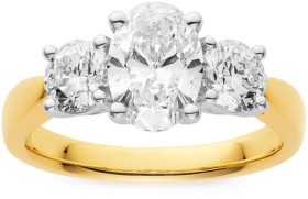 14ct-3-Stone-Element-Lab-Diamond-Oval-Ring on sale