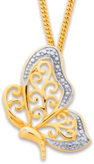 9ct+Two+Tone+Butterfly+Pendant