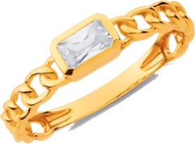 9ct+Cubic+Zirconia+Rectangle+Rubover+Chain+Link+Ring