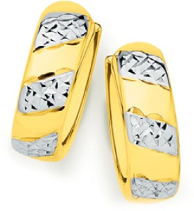 9ct+Two+Tone+Diamond-cut+Huggie+Earrings