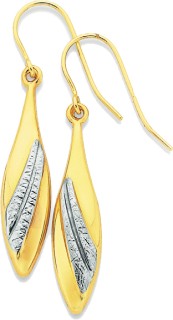 9ct+Two+Tone+Pointed+Drop+Earrings