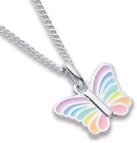 Sterling+Silver+Enamel+Multi-coloured+Butterfly+Pendant