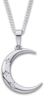 Sterling+Silver+Cubic+Zirconia+Crescent+Moon+Pendant