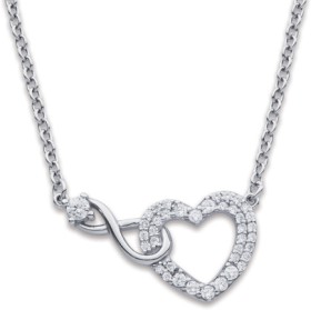 Sterling+Silver+Cubic+Zirconia+Heart+%26amp%3B+Infinity+Necklet+40cm%2B5cm