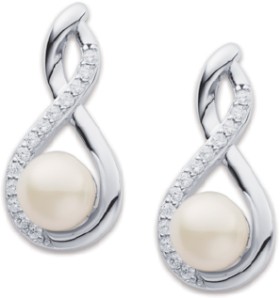 Sterling+Silver+Freshwater+Pearl+%26amp%3B+Cubic+Zirconia+Earrings