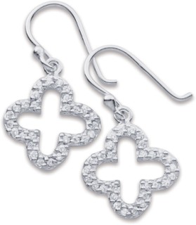 Sterling-Silver-Cubic-Zirconia-Clover-Hook-Earrings on sale