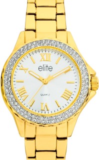 Elite+Gold+Tone+Ladies+Watch