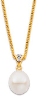 9ct+Cultured+Freshwater+Pearl+%26amp%3B+Diamond+Pave+Set+Pendant