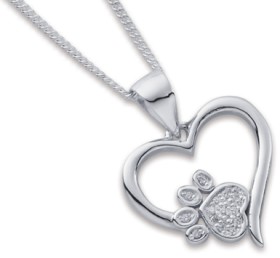 Sterling+Silver+Cubic+Zirconia+Paw+in+Heart+Pendant+with+Chain