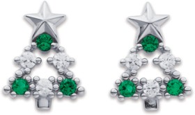 Sterling+Silver+Cubic+Zirconia+Christmas+Tree+Studs