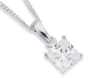 Sterling+Silver+Square+6mm+Cubic+Zirconia+Pendant