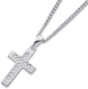 Sterling+Silver+Cubic+Zirconia+Mini+Cross+Pendant