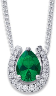 Sterling+Silver+%26amp%3B+Green+Cubic+Zirconia+Horseshoe+Pendant