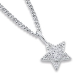 Sterling+Silver+Cubic+Zirconia+Star+Pendant