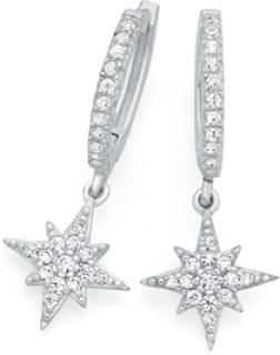 Sterling+Silver+Cubic+Zirconia+Star+Huggies