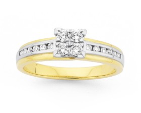 9ct+Two+Tone+Square+Cluster+Diamond+Ring