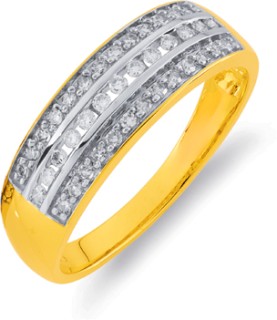 9ct+3+Row+Diamond+Ring