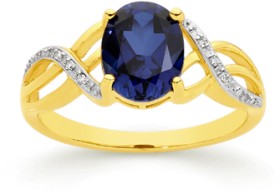 9ct+Created+Sapphire+%26amp%3B+Diamond+Swirl+Ring