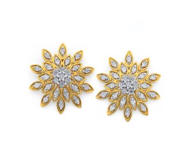 9ct%2C+Diamond+Fancy+Flower+Stud+Earrings