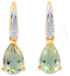 9ct+Green+Amethyst+Diamond+Hook+Earrings