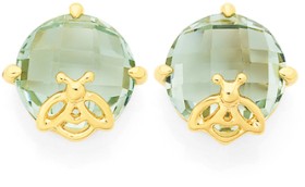 9ct+Green+Amethyst+Round+Stud+Earrings+with+Bee