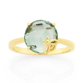 9ct+Green+Amethyst+Round+Ring+with+Bee