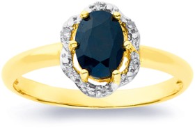 9ct+Black+Sapphire+and+Diamond+Ring