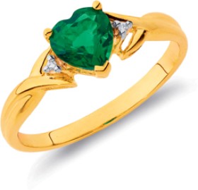 9ct+Created+Emerald+Diamond+Twist+Ring