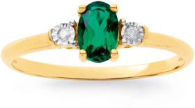 9ct+Created+Emerald+%26amp%3B+Diamond+Ring