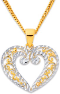 9ct+Two+Tone+Diamond+Cut+Open+Heart+Pendant