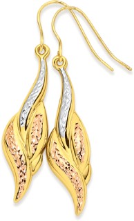 9ct-Tri-Tone-Flame-Drop-Earrings on sale