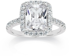 Sterling-Silver-Emerald-Cut-Cubic-Zirconia-with-Border-Ring on sale